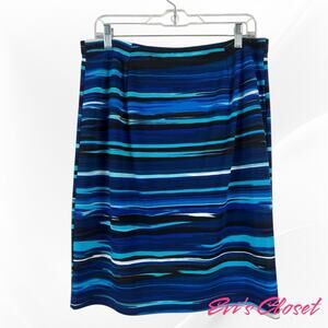 Grace Elements Skirt Women's Sz L Blue Print Pull On Straight Comfort Waistband